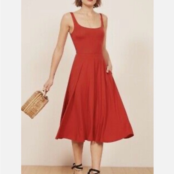 New With Tags Reformation Cherry Red Midi Dress w/ Pockets – Size M - Picture 4 of 9